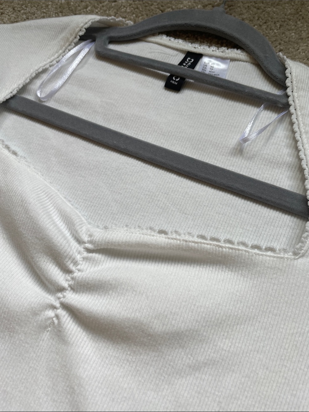 H&M Cream Ribbed Square-Neck Tank Top - Picture 2 of 3